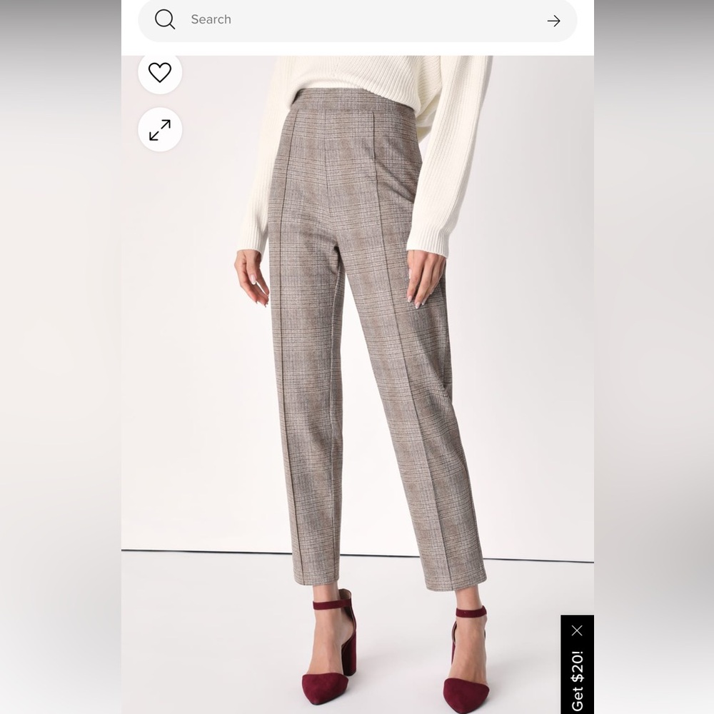 Plaid Attitude Taupe Plaid Slim Fit High Waisted Pants